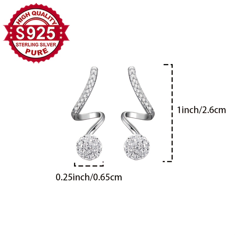 Women's S925 Silver Spiral Wave Flash Ball Stud Earrings